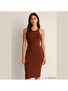 Women's BSL Brown Ribbed Mini Dress with Open Back, Size S